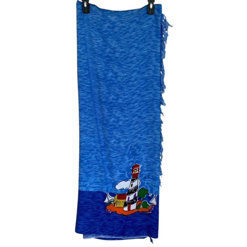 Sally Huss Sun & Sand Accessories Blue Lighthouse Scene Sarong